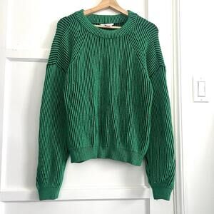 Oversized Plaited Green Black Striped Pullover Winter Sweater XL Unisex holiday